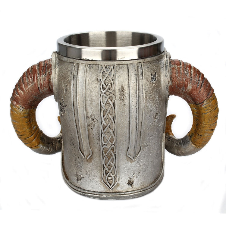 Stainless Steel Skull Mug Ram Horned Warrior Beer Coffee Mug Tea Cup Halloween Bar Drinkware Gift, Capacity:501-600ml by bashfashion