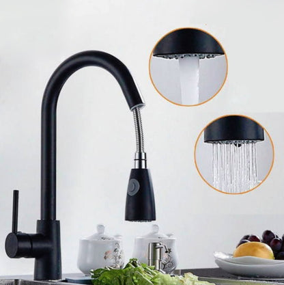 Kitchen Pull-out Faucet Hot And Cold Home 304 Stainless Steel Retractable Rotating Faucet, Style:Stainless Steel Black by bashfashion