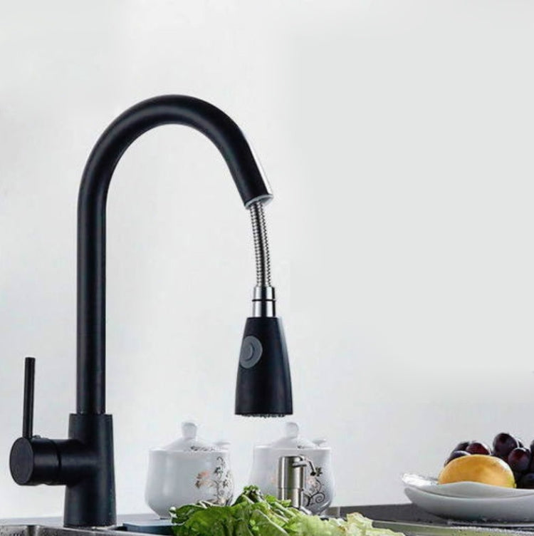 Kitchen Pull-out Faucet Hot And Cold Home 304 Stainless Steel Retractable Rotating Faucet, Style:Stainless Steel Black by bashfashion