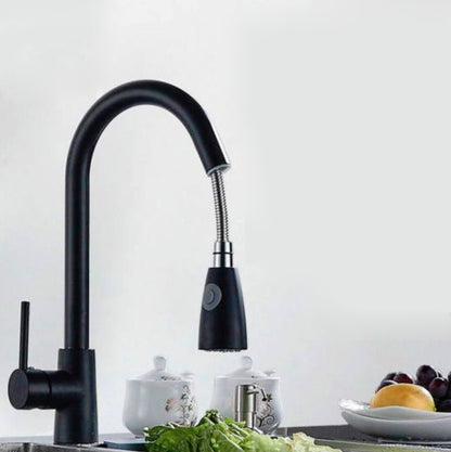 Kitchen Pull-out Faucet Hot And Cold Home 304 Stainless Steel Retractable Rotating Faucet, Style:Stainless Steel Black by bashfashion