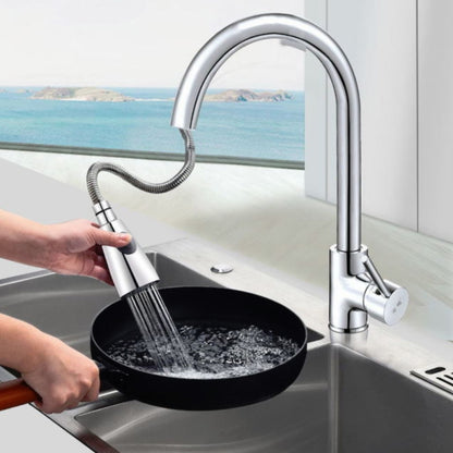 Kitchen Pull-out Faucet Hot And Cold Home 304 Stainless Steel Retractable Rotating Faucet, Style:Stainless Steel Black by bashfashion