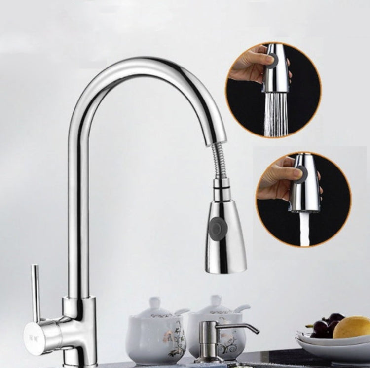 Kitchen Pull-out Faucet Hot And Cold Home 304 Stainless Steel Retractable Rotating Faucet, Style:Plating 304 by bashfashion