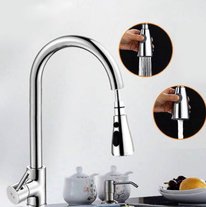 Kitchen Pull-out Faucet Hot And Cold Home 304 Stainless Steel Retractable Rotating Faucet, Style:Copper Plating + Water Stop by bashfashion