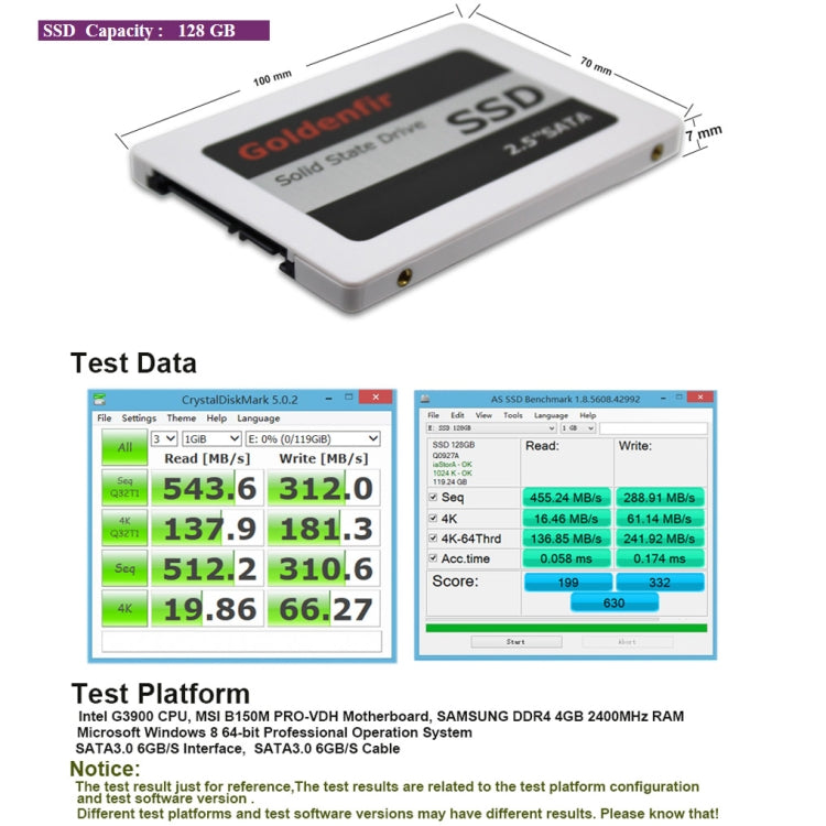 Goldenfir SSD 2.5 inch SATA Hard Drive Disk Disc Solid State Disk, Capacity: 128GB by Goldenfir