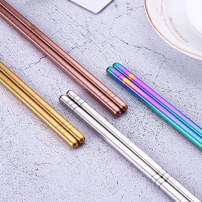1 Pair Stainless Steel Tableware Colorful Reusable Metal Chopsticks Dishware, Length：23cm(Gold) by bashfashion