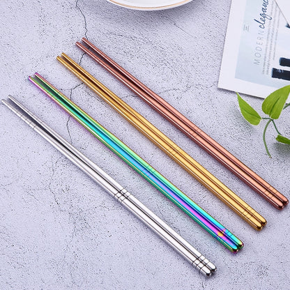 1 Pair Stainless Steel Tableware Colorful Reusable Metal Chopsticks Dishware, Length：23cm(Multicolor) by bashfashion