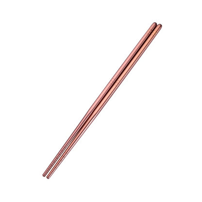 1 Pair Stainless Steel Tableware Colorful Reusable Metal Chopsticks Dishware, Length：23cm(Rose Gold) by bashfashion