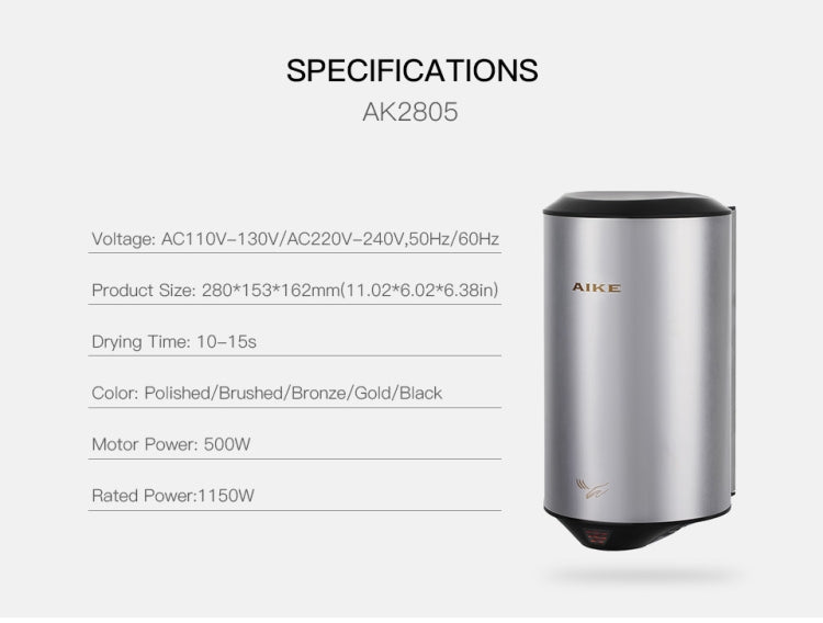 304 Stainless Steel Automatic SensorJet Hand Dryer High Speed Airflow for Home Hotel Airport Hands Drying Machine(Polished silver) by bashfashion