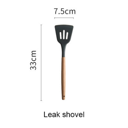 Silicone Wood Handle Spatula Heat-resistant Soup Spoon Non-stick Special Cooking Shovel Kitchen Tools Leak Shovel by bashfashion
