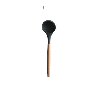 Silicone Wood Handle Spatula Heat-resistant Soup Spoon Non-stick Special Cooking Shovel Kitchen Tools Large Soup Spoon by bashfashion