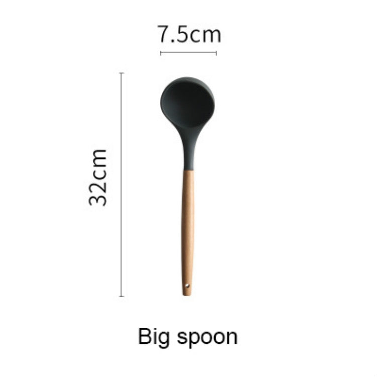 Silicone Wood Handle Spatula Heat-resistant Soup Spoon Non-stick Special Cooking Shovel Kitchen Tools Large Soup Spoon by bashfashion
