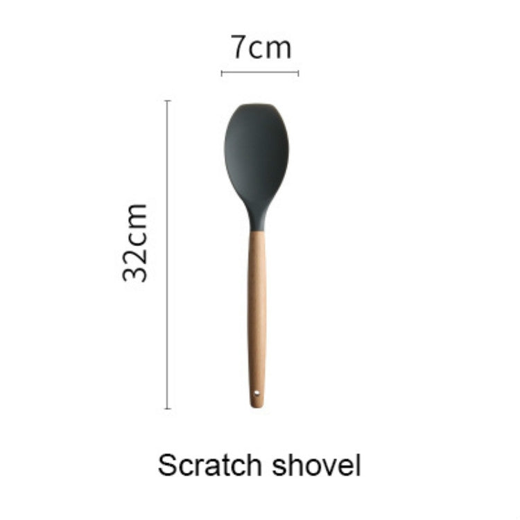 Silicone Wood Handle Spatula Heat-resistant Soup Spoon Non-stick Special Cooking Shovel Kitchen Tools Spatula Shovel by bashfashion