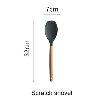 Silicone Wood Handle Spatula Heat-resistant Soup Spoon Non-stick Special Cooking Shovel Kitchen Tools Spatula Shovel by bashfashion