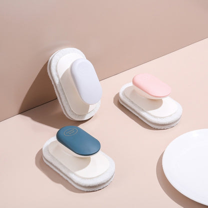 Sponge Brush Clean Countertop Multi-function Kitchen Bathroom Scouring Pad Wash Dishes Pot Brush with Handle(Dark Blue) by bashfashion