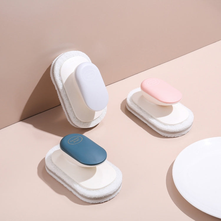 Sponge Brush Clean Countertop Multi-function Kitchen Bathroom Scouring Pad Wash Dishes Pot Brush with Handle(Gray) by bashfashion