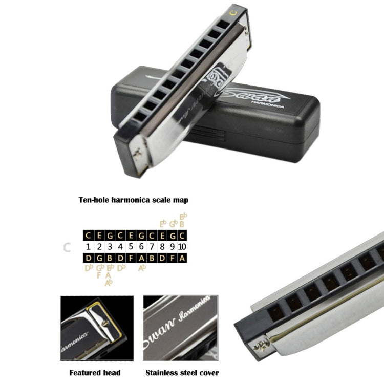 Swan 10 Holes Full-scale Bruce Harmonica Beginner Children Adult Students Playing Musical Instruments by bashfashion