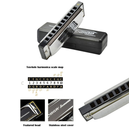 Swan 10 Holes Full-scale Bruce Harmonica Beginner Children Adult Students Playing Musical Instruments by bashfashion