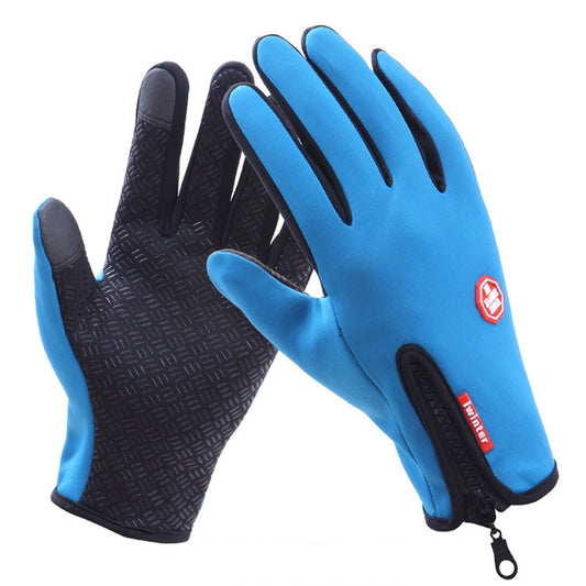Cycling Gloves Full Finger Neoprene PU Breathable Leather Warm Winter Outdoor Sports Gloves(Blue) by bashfashion