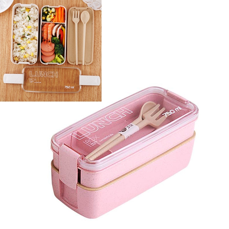 750ml Healthy Material Wheat Straw 2 Layer Lunch Box Dinnerware Food Storage Bento Container Microwave Lunchbox(Pink) by bashfashion