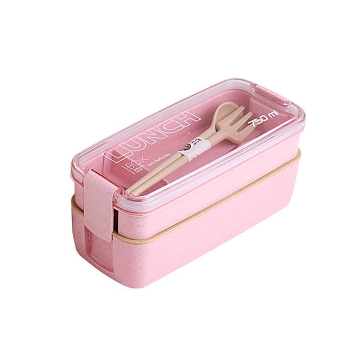 750ml Healthy Material Wheat Straw 2 Layer Lunch Box Dinnerware Food Storage Bento Container Microwave Lunchbox(Pink) by bashfashion