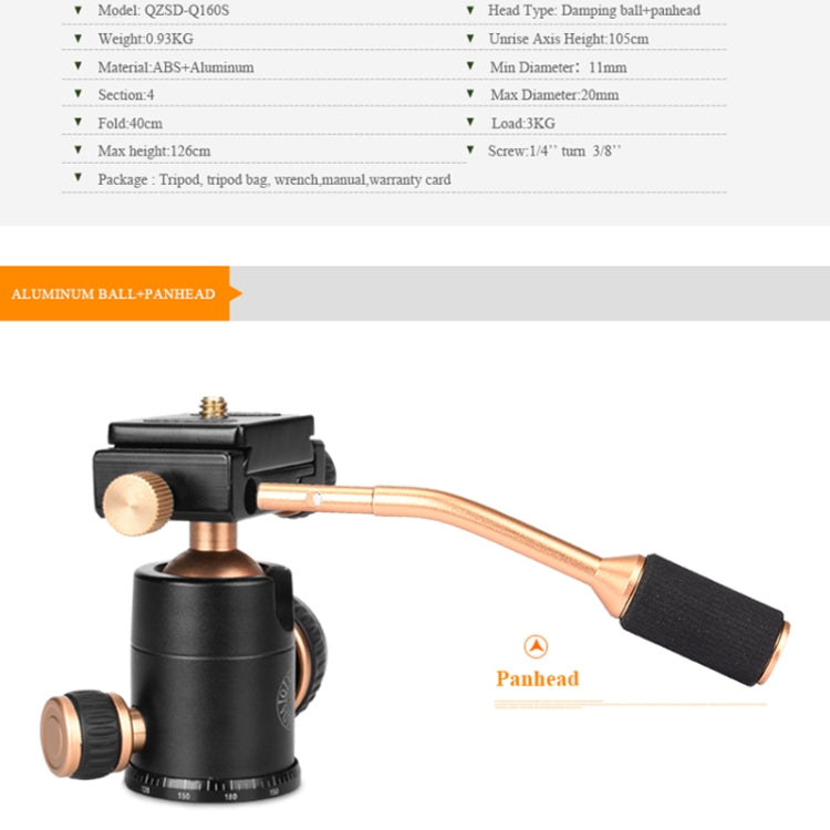 Q160s 4-Section Folding Legs Live Broadcast Aluminum Alloy Tripod Mount with Damping Tripod Ball-Head by bashfashion