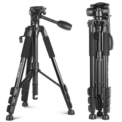 Q111 4-Section Folding Legs Live Broadcast Aluminum Alloy Tripod Mount with Three-dimensional Damping Tripod Heads(Black) by bashfashion