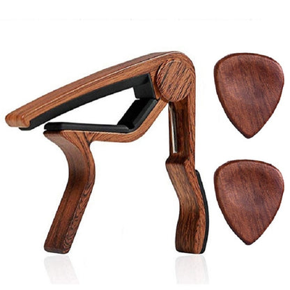2 in 1 Solid Wood Folk Music Guitar Capo + Pick Set(Dark Wood) by bashfashion