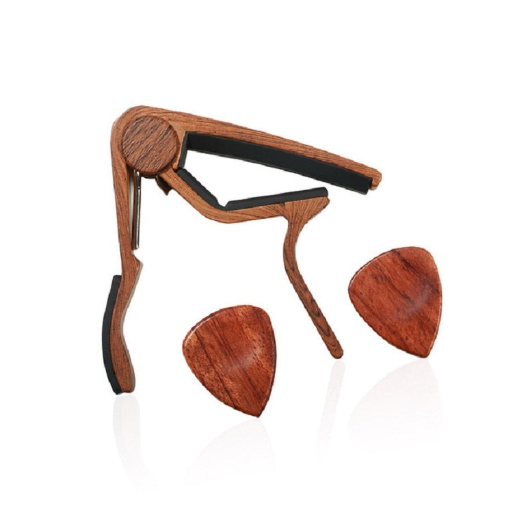 2 in 1 Solid Wood Folk Music Guitar Capo + Pick Set(Dark Wood) by bashfashion