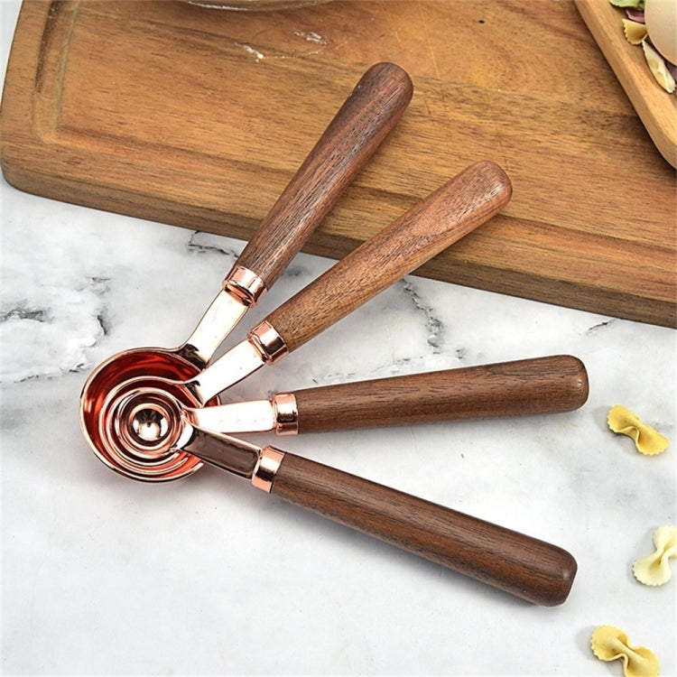 4 PCS / Set Measuring Spoon Walnut Handle Copper-Plated Kitchen Baking Tools Bartender Scale Measuring Set by bashfashion