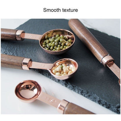 4 PCS / Set Measuring Spoon Walnut Handle Copper-Plated Kitchen Baking Tools Bartender Scale Measuring Set by bashfashion
