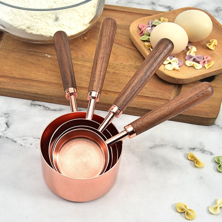 4 PCS / Set Measuring Cup Walnut Handle Copper-Plated Kitchen Baking Tools Bartender Scale Measuring Set by bashfashion