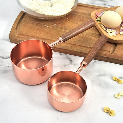 4 PCS / Set Measuring Cup Walnut Handle Copper-Plated Kitchen Baking Tools Bartender Scale Measuring Set by bashfashion