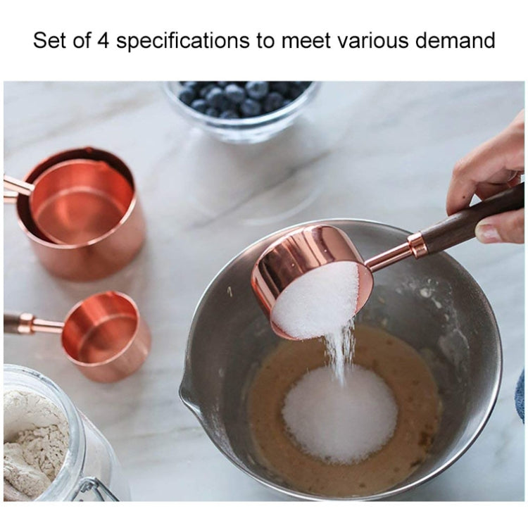 4 PCS / Set Measuring Cup Walnut Handle Copper-Plated Kitchen Baking Tools Bartender Scale Measuring Set by bashfashion