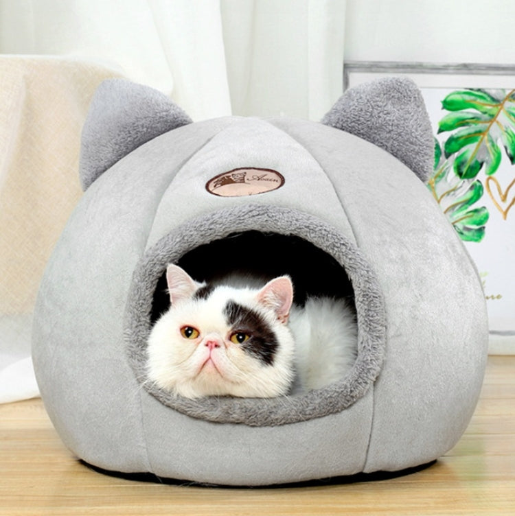 Winter Semi-Closed Warm & Velvet Round Pet Nest, Size:M 33x33x33cm by bashfashion