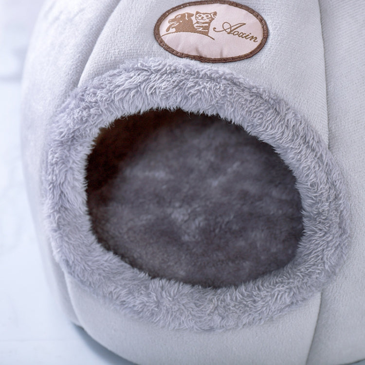 Winter Semi-Closed Warm & Velvet Round Pet Nest, Size:M 33x33x33cm by bashfashion