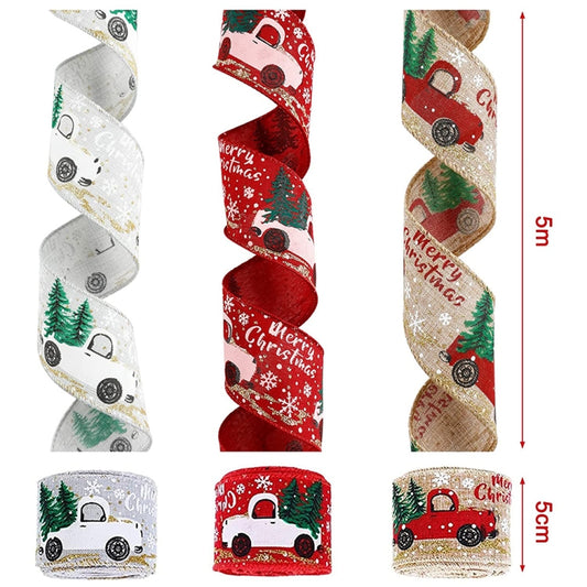 Christmas Decorations Car Printing Ribbon Christmas Tree Decoration Ribbon Colorful Bar(Grey) by bashfashion