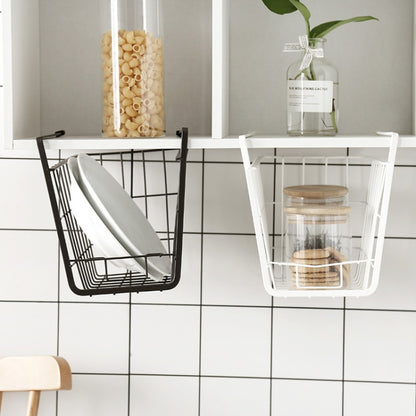 Closet Storage Rack Under The Partition Hanging Basket Storage Basket(White) by bashfashion