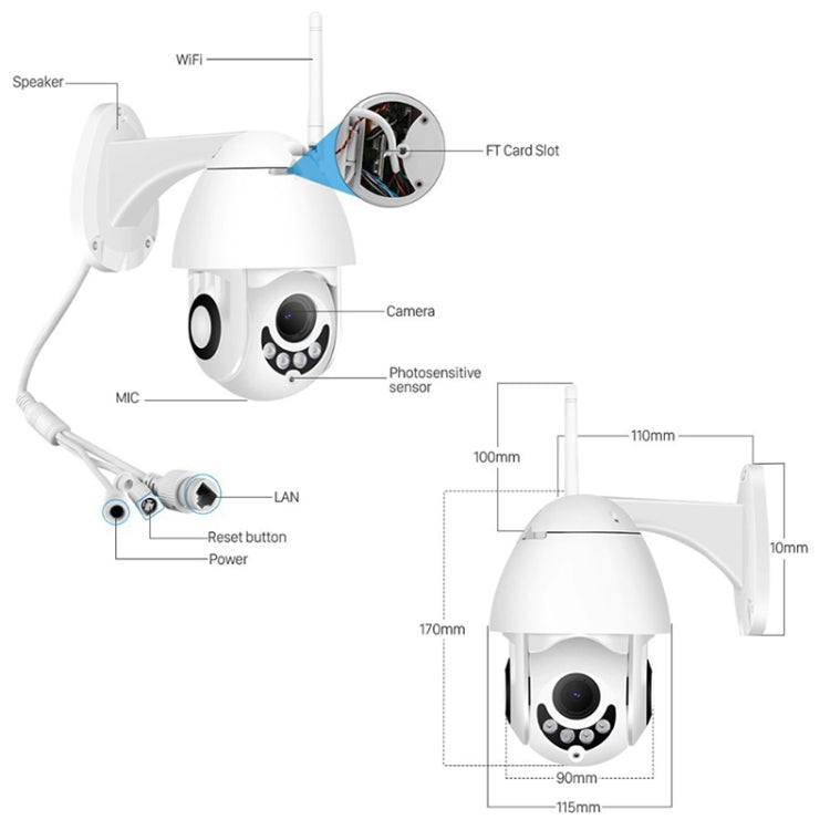 OU-A1IN PTZ Control 355 Degree Rotation Infrared WiFi Smart Dome Camera, Two-Way Voice Intercom Monitor(EU Plug) by bashfashion