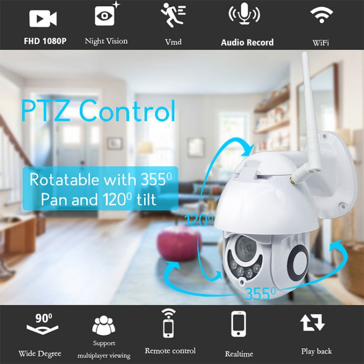 OU-A1IN PTZ Control 355 Degree Rotation Infrared WiFi Smart Dome Camera, Two-Way Voice Intercom Monitor(EU Plug) by bashfashion