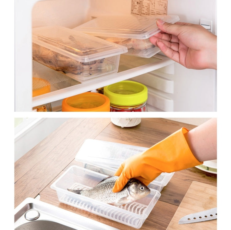 Kitchen Refrigerator Drainable Fresh-Keeping Box Food Plastic Sealed Freezer Storage Box Fish Fresh Box, Size:Large by bashfashion