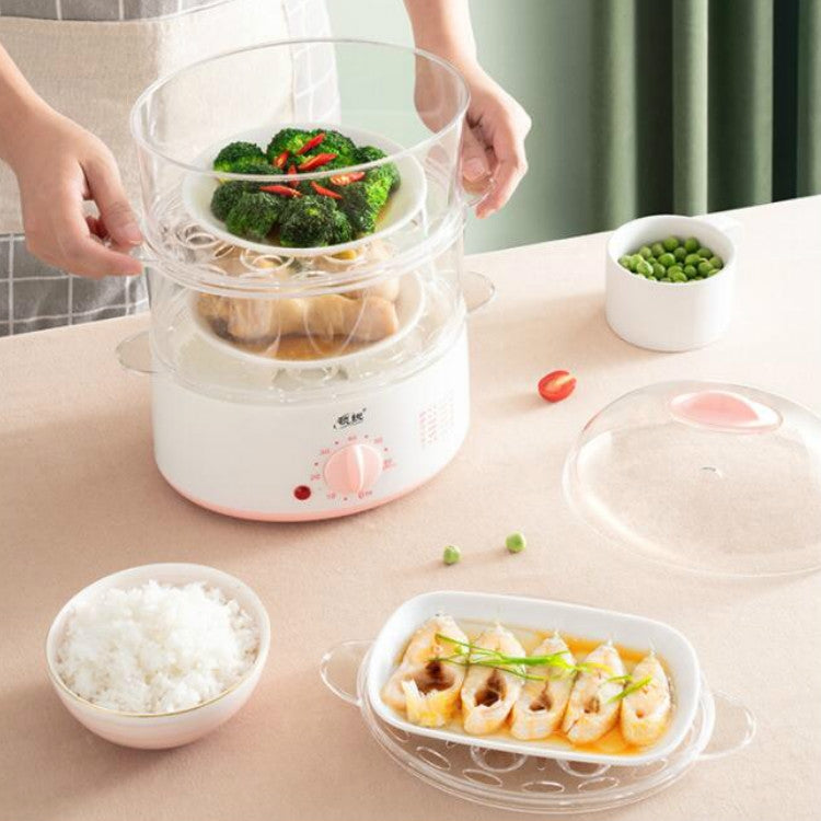LINGRUI Timer Mini Multi-Function Egg Cooker Automatic Power Off Home Breakfast Machine, CN Plug, Specification:Double Layers(Pink) by bashfashion