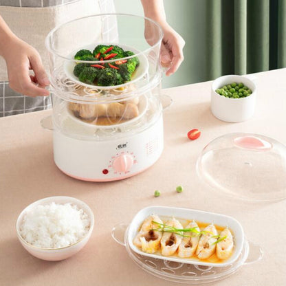 LINGRUI Timer Mini Multi-Function Egg Cooker Automatic Power Off Home Breakfast Machine, CN Plug, Specification:Double Layers(Pink) by bashfashion