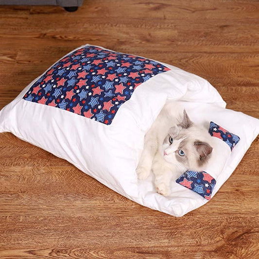 Closed Removable and Washable Cat Litter Sleeping Bag Winter Warm Dog Kennel, Size: S(Dark Blue Stars) by bashfashion