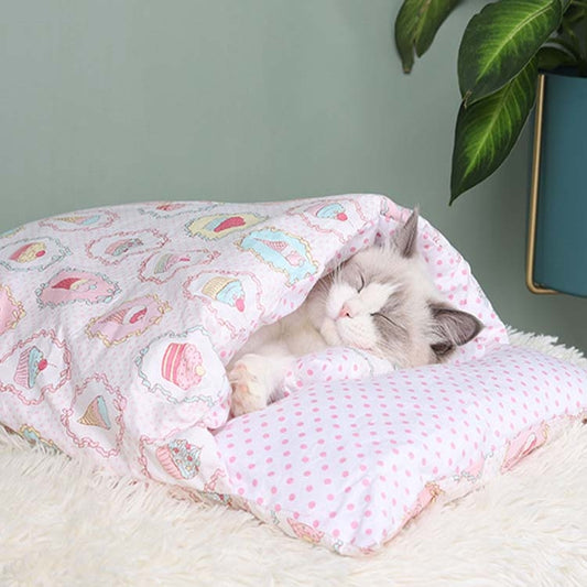 Closed Removable and Washable Cat Litter Sleeping Bag Winter Warm Dog Kennel, Size: S(Pink Ice Cream) by bashfashion
