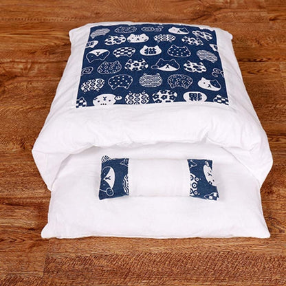 Closed Removable and Washable Cat Litter Sleeping Bag Winter Warm Dog Kennel, Size: M(Navy Blue Cat) by bashfashion