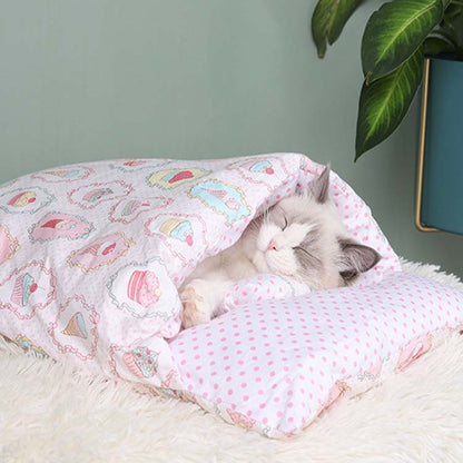 Closed Removable and Washable Cat Litter Sleeping Bag Winter Warm Dog Kennel, Size: M(Pink Ice Cream) by bashfashion