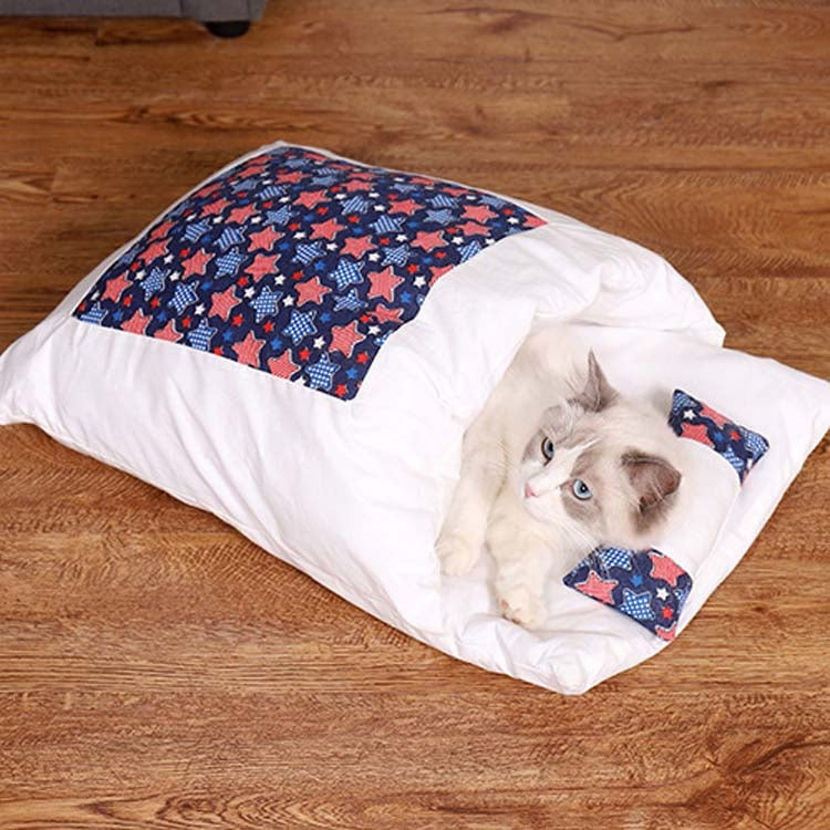 Closed Removable and Washable Cat Litter Sleeping Bag Winter Warm Dog Kennel, Size: L(Dark Blue Stars) by bashfashion