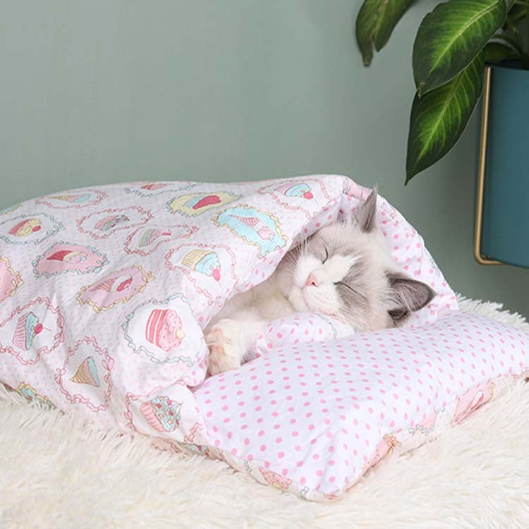 Closed Removable and Washable Cat Litter Sleeping Bag Winter Warm Dog Kennel, Size: L(Pink Ice Cream) by bashfashion