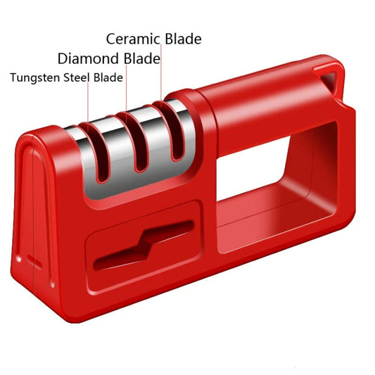 Three-Stage Kitchen Sharpener Multi-Function Kitchen Knife Scissors Sharpening Stone, Specification:Diamond Cutter Head, Color:Red by bashfashion