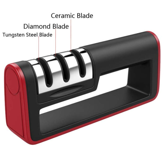 Three-Stage Kitchen Sharpener Multi-Function Kitchen Knife Sharpening Stone, Specification:Diamond Cutter Head, Color:Red+Black by bashfashion